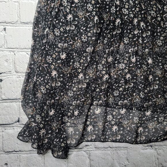 Le Ragazze Silk Black Small Floral Print Tiered Hem Ruffle Sleeve Maxi Dress Med - Picture 5 of 11